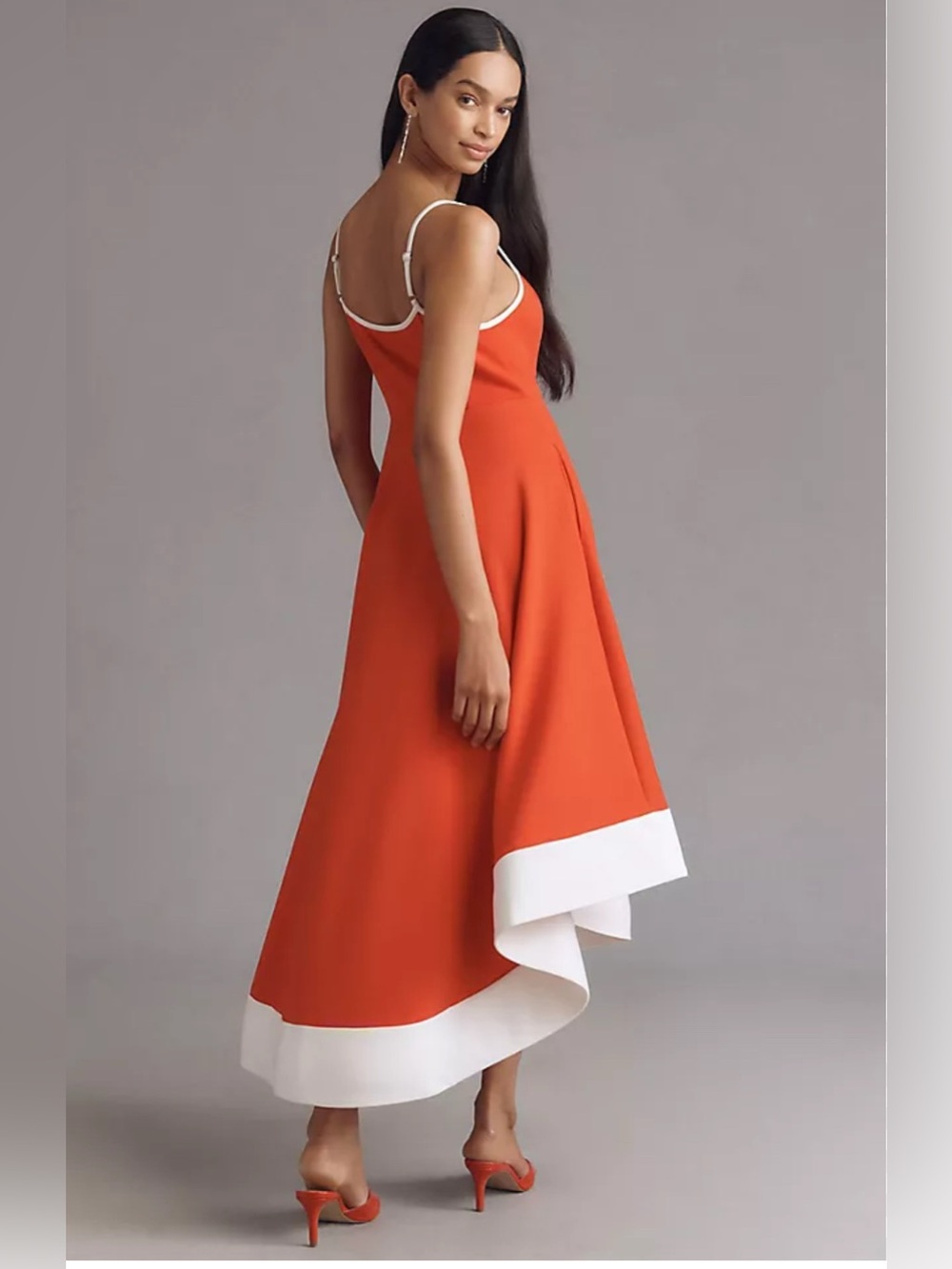 Maeve Orange Midi Dress with White Contrast Hem - Picture 2 of 10